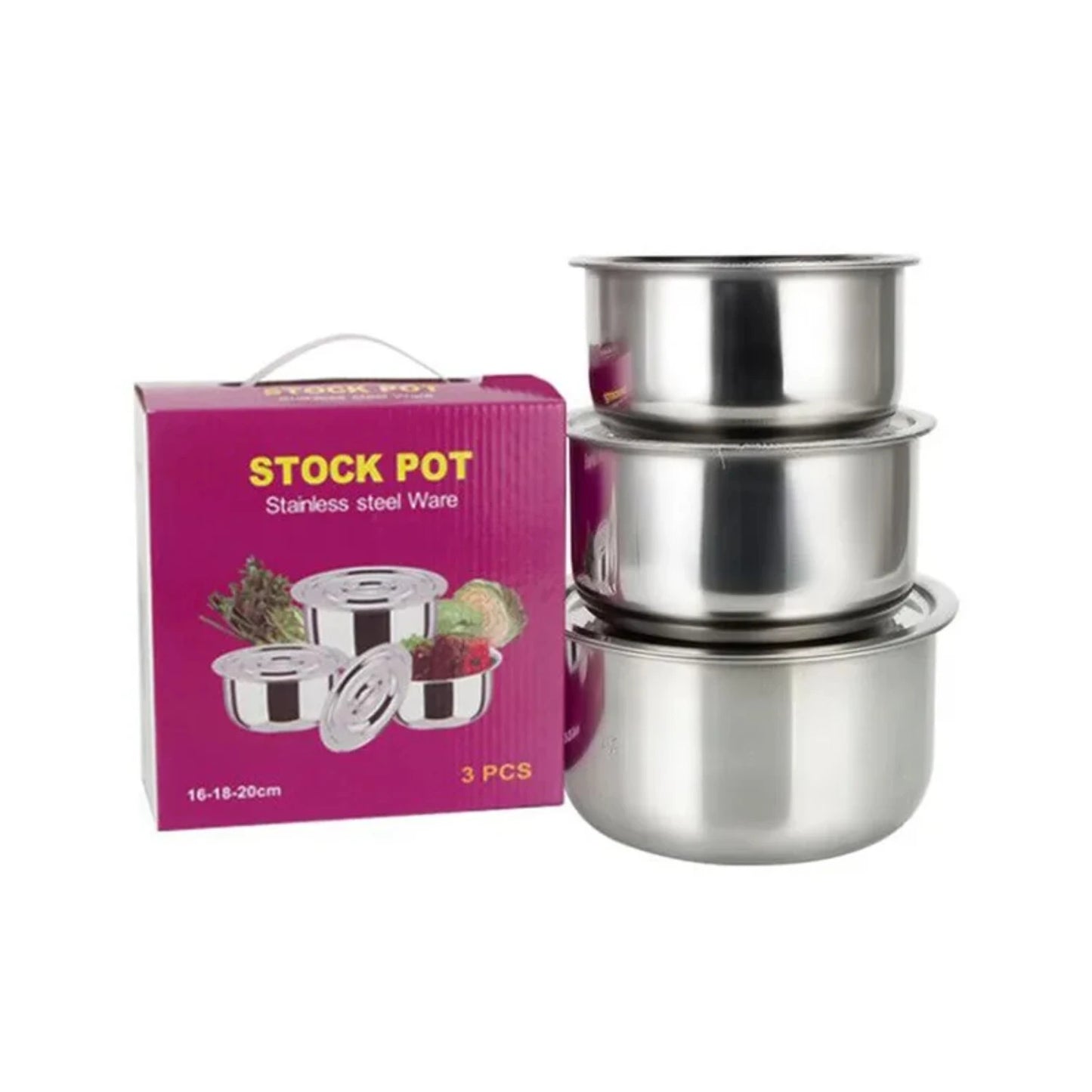 Stainless Steel Kitchenware Set - 3pcs Soup Pot Stock Pot with Lid, High-quality Cookware for Stew Cooking, Essential Kitchen Ac