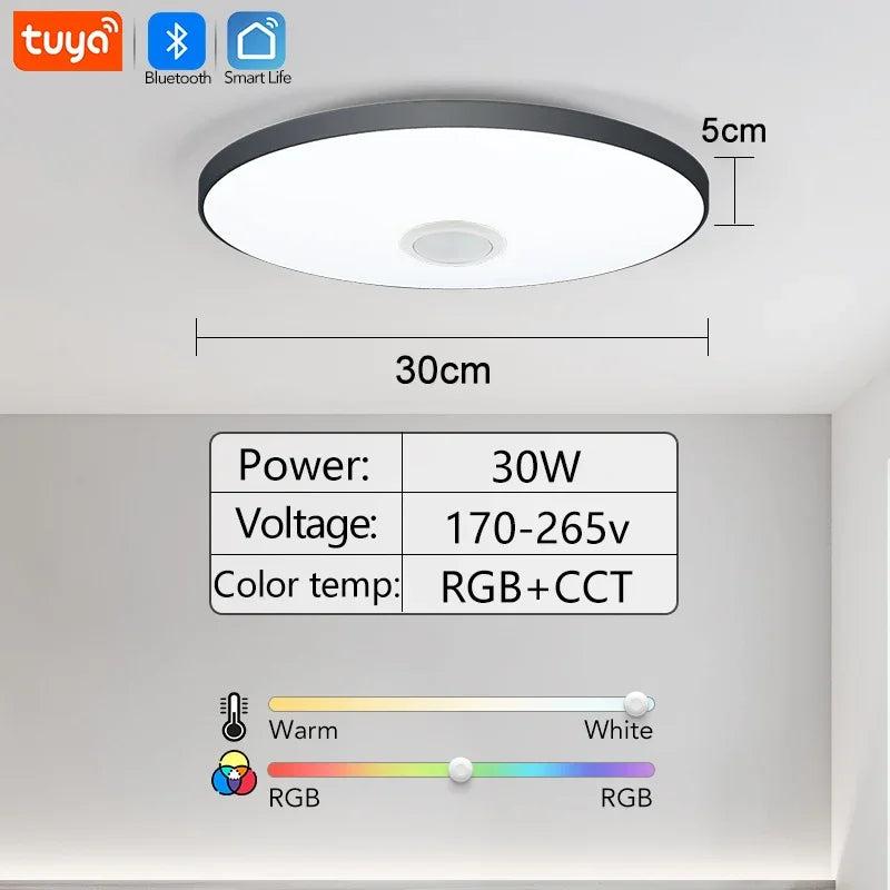 مصباح سقف مكبر صوت LED 30 وات 36 وات 220 فولت تطبيق TUYA للتحكم عن بعد تشغيل الموسيقى الصوت الأجهزة المنزلية اللمعان الديكور الداخلي LED