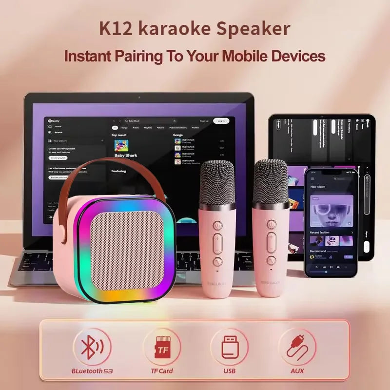 K12 Wireless Karaoke Machine portable Mini Microphones Bluetooth5.3 Speaker for Child RGB Light Audio Home KTV Kids Xmas Gifts