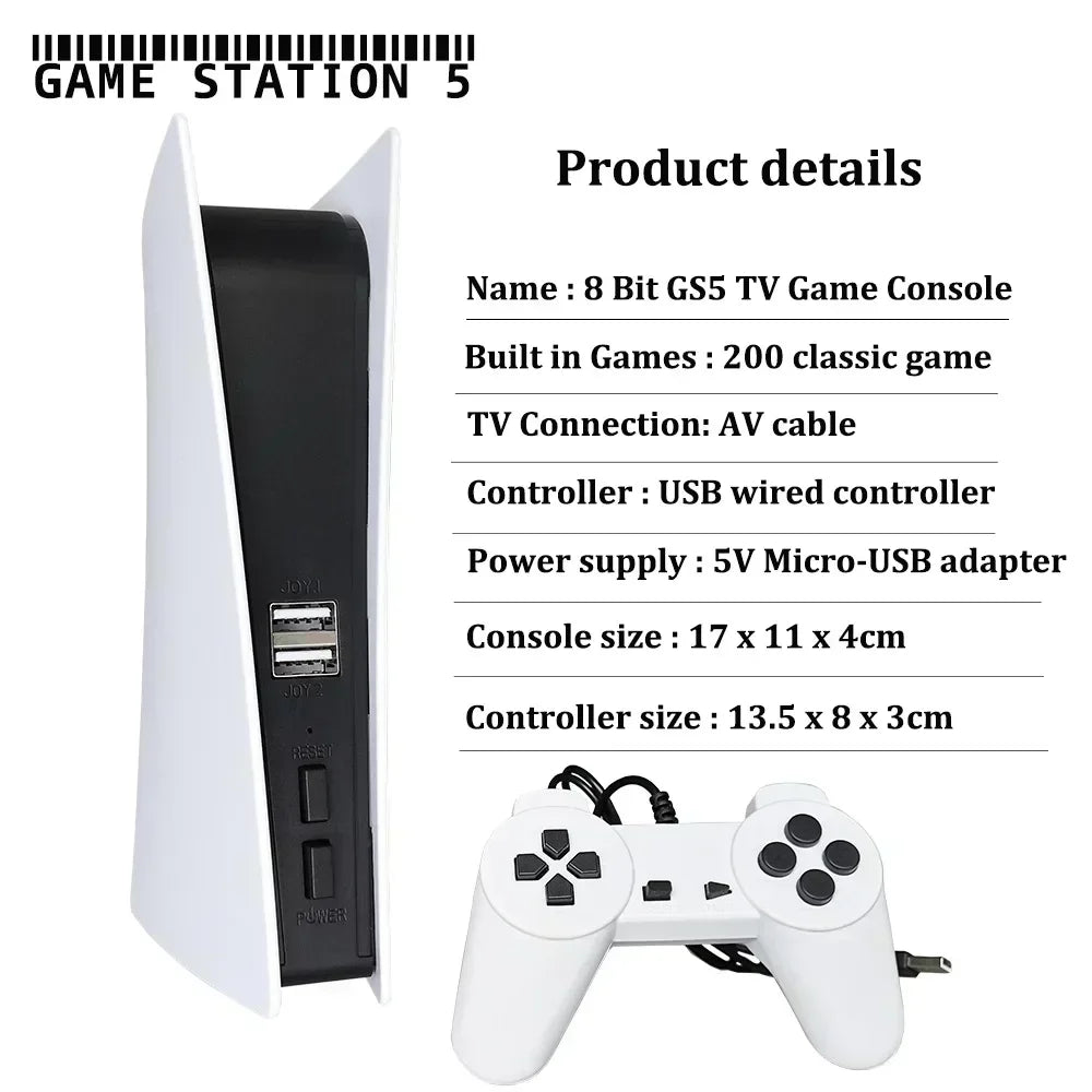 وحدة تحكم ألعاب الفيديو السلكية Game Station 5 USB مع 200 لعبة كلاسيكية 8 بت GS5 TV Consola مشغل ألعاب محمول قديم بمخرج AV