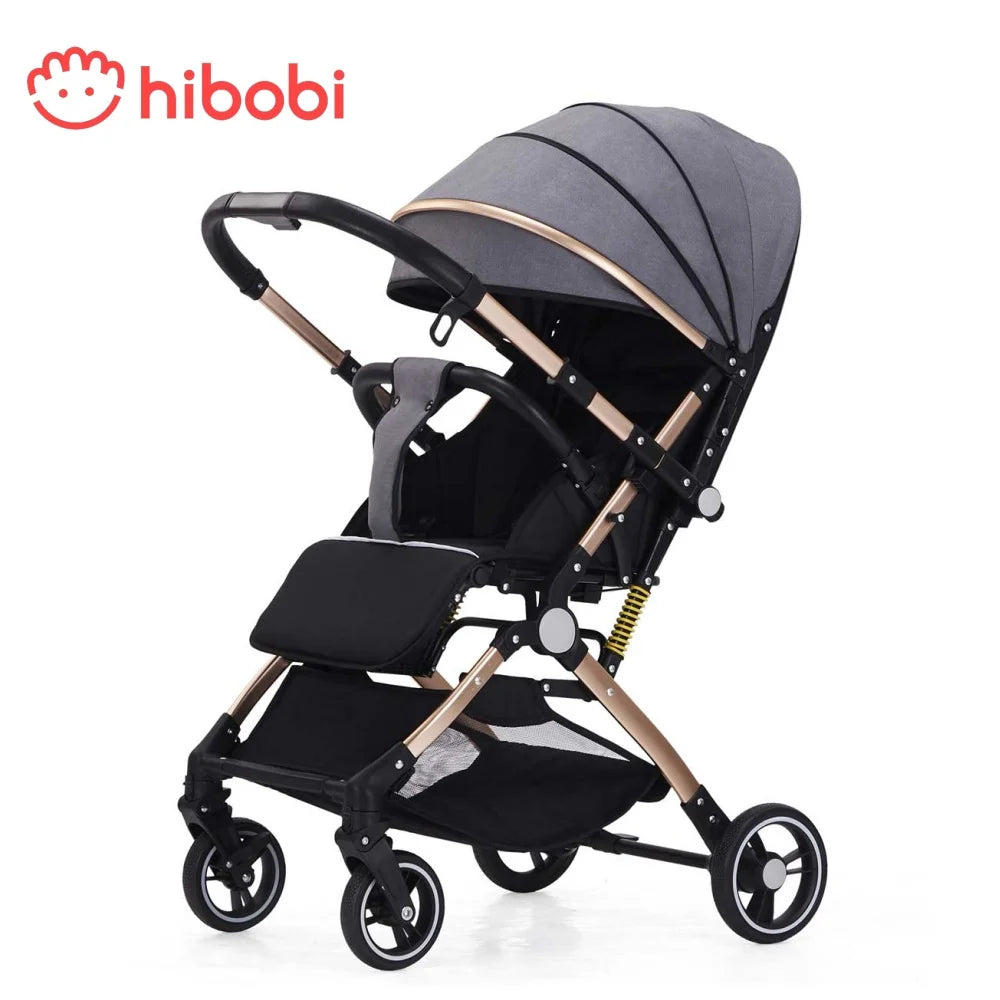 hibobi Reversible High Landscape Baby Stroller – Foldable Compact Toddlers Stroller for Travel, with Oversized Storage Basket,