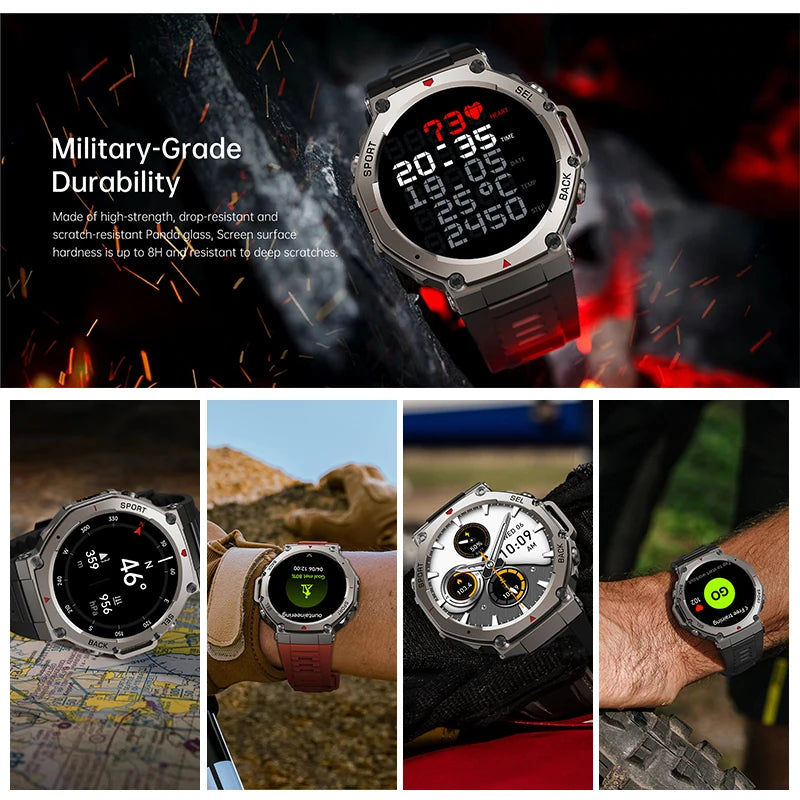 2025NEW GPS Smart Watch 5ATM Waterproof Outdoor Rugged Military Compass 170+ Sports Mode 1.43'' AMOLED Screen BT Call Smartwatch