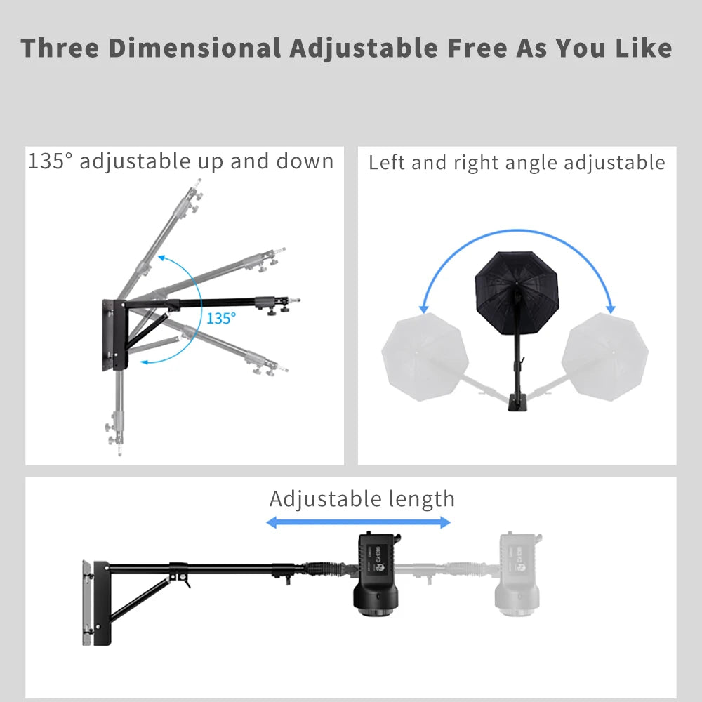 170cm 135cm Heavy Wall Mount Boom Arm Projector Bracket for Photography Studio Softbox Video Strobe Ring Lights