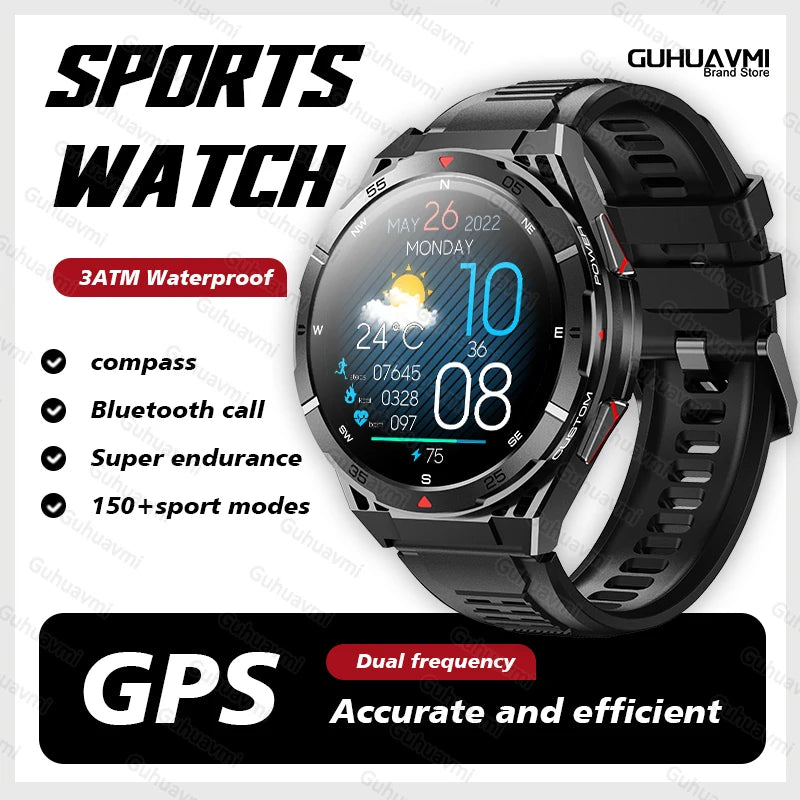 2025New for HUAEWI Military Grade GPS Smartwatch 150+Sport Mode BT Call 10ATM Waterproof Compass Health Monitoring for Men Watch