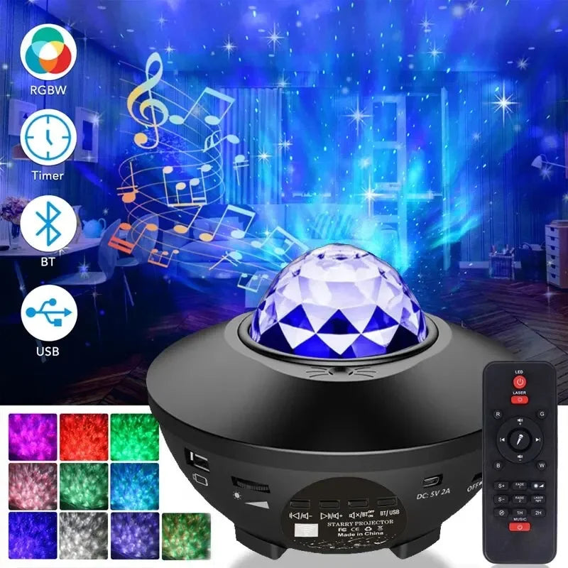 Starry Projector Galaxy Night Light with Ocean Wave Music Speaker Sky Light Projector for Bedroom Decoration Birthday Gift Party