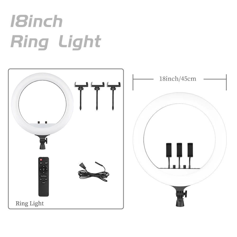 Photography 18 inch Ring Light LED Large Selfie Video Remote Control NO Tripod Stand Phone  YouTube Live Lighting Photo Studio