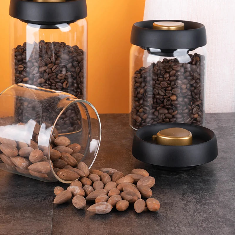 PARACITY Vacuum Sealed Tank Coffee Bean Glass Sealed Jar Household Moisture-proof Air Extraction Airtight Container Coffee Set