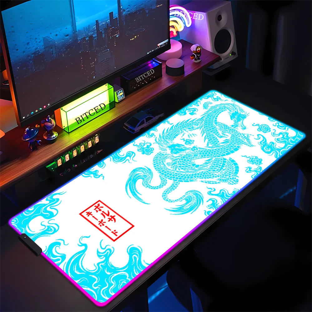 XXL RGB Gaming Mouse Pad New Dragon Cool Desk Mat HD Gamer Luminescence Large LED Light Micepad PC Computer Carpet with Backlit