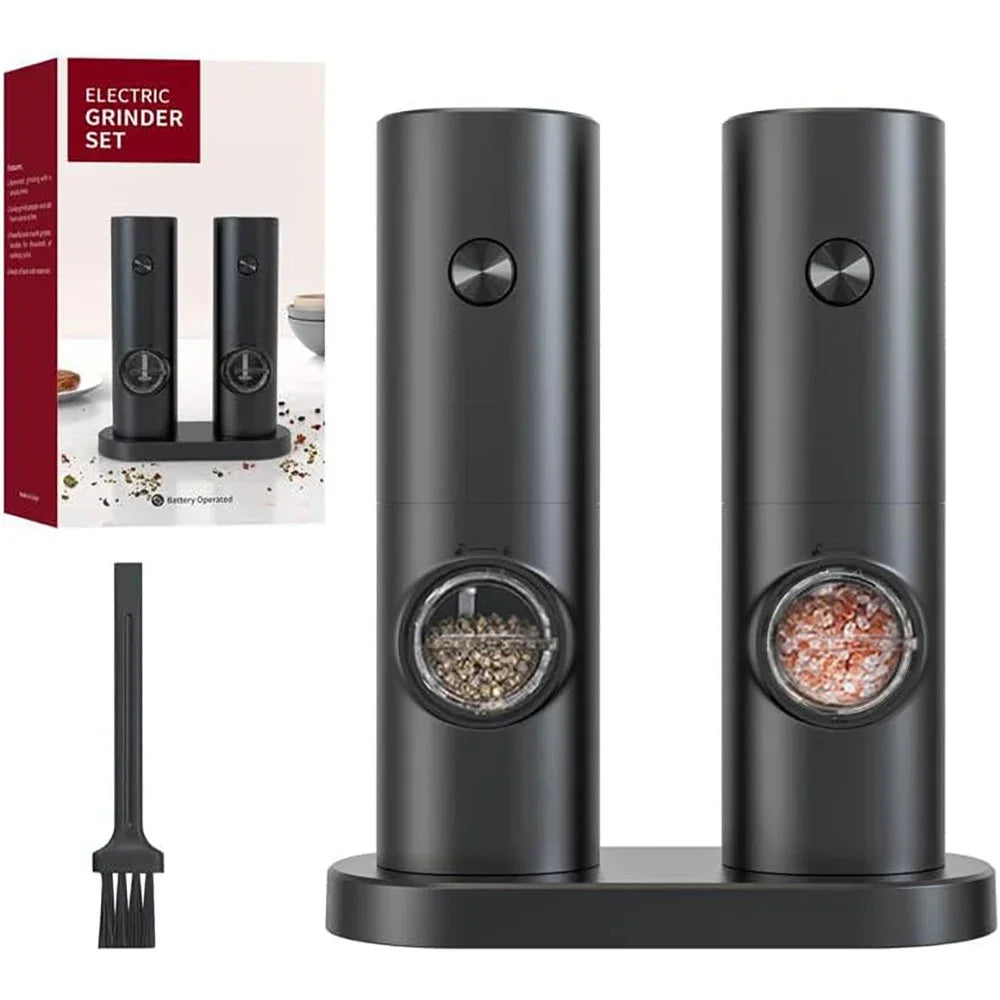 2PCS Electric Salt And Pepper Grinder With Adjustable Coarseness Refillable Mill Battery Powered Kitchen Automatic Gadget Mortar