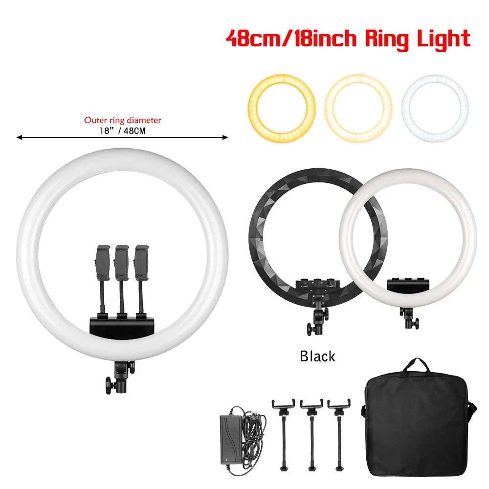 Photography 18 inch Ring Light LED Large Selfie Video Remote Control NO Tripod Stand Phone  YouTube Live Lighting Photo Studio