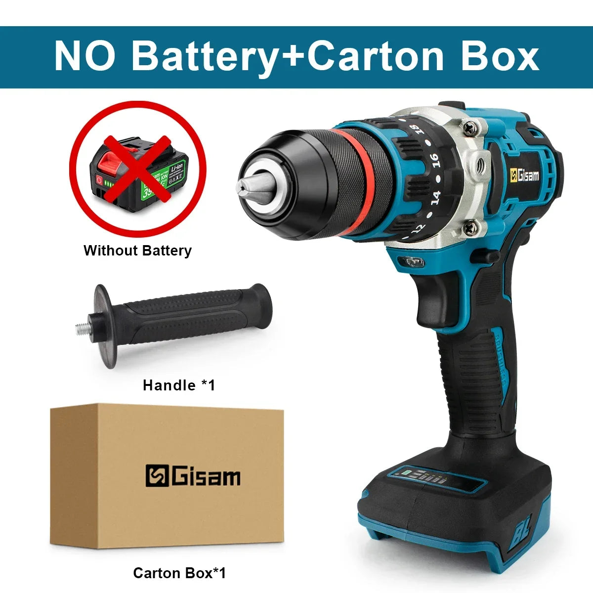 Gisam 480 N.M Electric Impact Drill Screwdriver Rotary Hammer Brushless Drill for Makita 18V Battery 3 In 1 Handled Power Tool