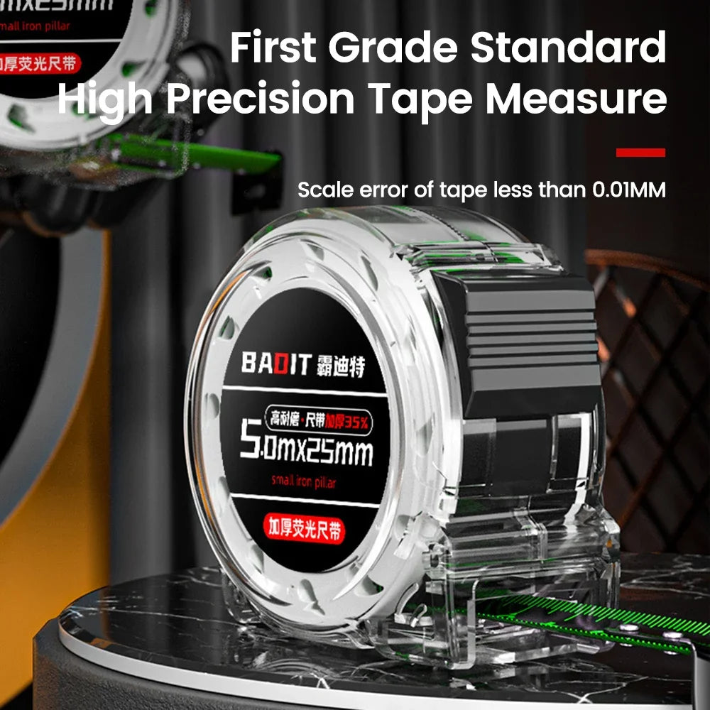 Fluorescent Self Locking Measuring Tape 5/7.5/10M High Precision Laser Inkjet Code Box Ruler Carbon Steel Measurement Tape Ruler