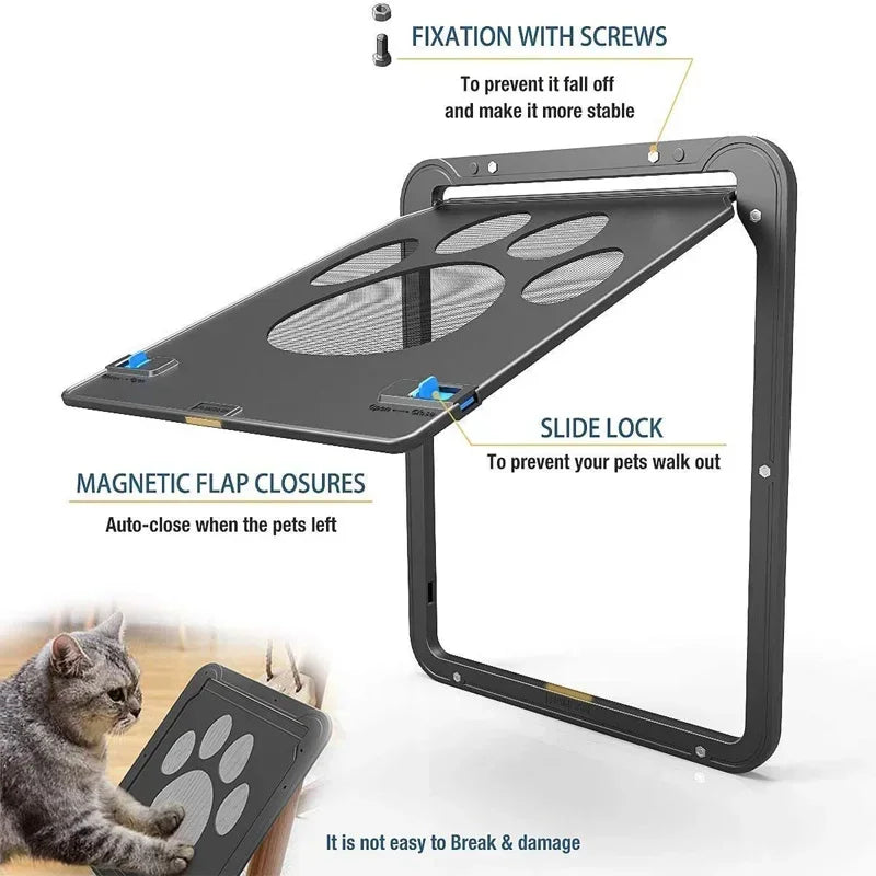 Dog Cat Door Lockable Magnetic Screen Outdoor Function Gates & Ramps Window Garden Tunnel Safety Self-Closing Flap Gate Pet Door