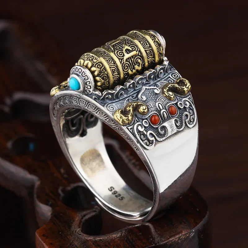 925 Silver Turquoise Tianzhu Ring Talismans Charm Amulet Jewelry Designer Luxury Gemstones Natural Fashion Women Jade