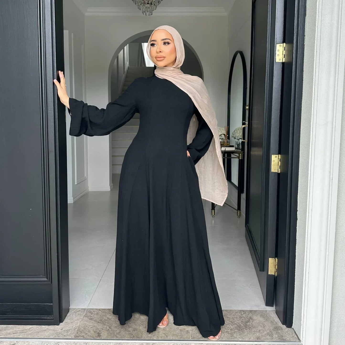 2025 New Muslim Dress for Women Dubai Turkey Abaya Solid Color Back Strap Adjustment Dresses Islam Modest Robe Islamic Clothing