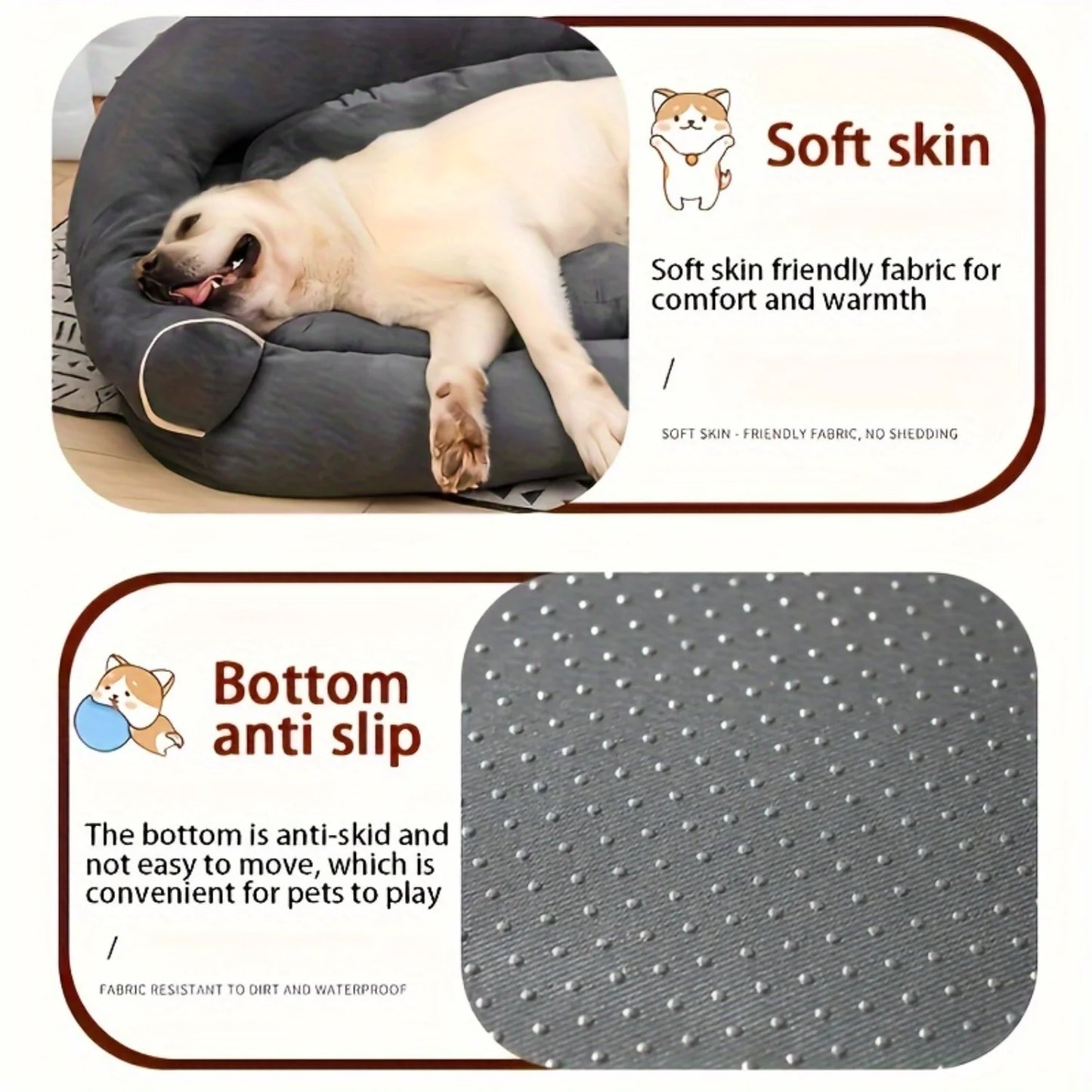 Cozy Small Medium Pet Sofa Bed Soft Suede Non-Slip Washable Cotton-Filled Deep Sleep Dogs Perfect Pet Supplies Comfortable Rest