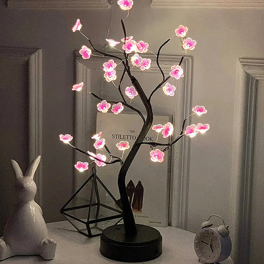 Exquisite Beautiful Battery Powered Cherry Blossom Bonsai Tree Night Light - Stunning Decorative Artificial Tree Light for Creat