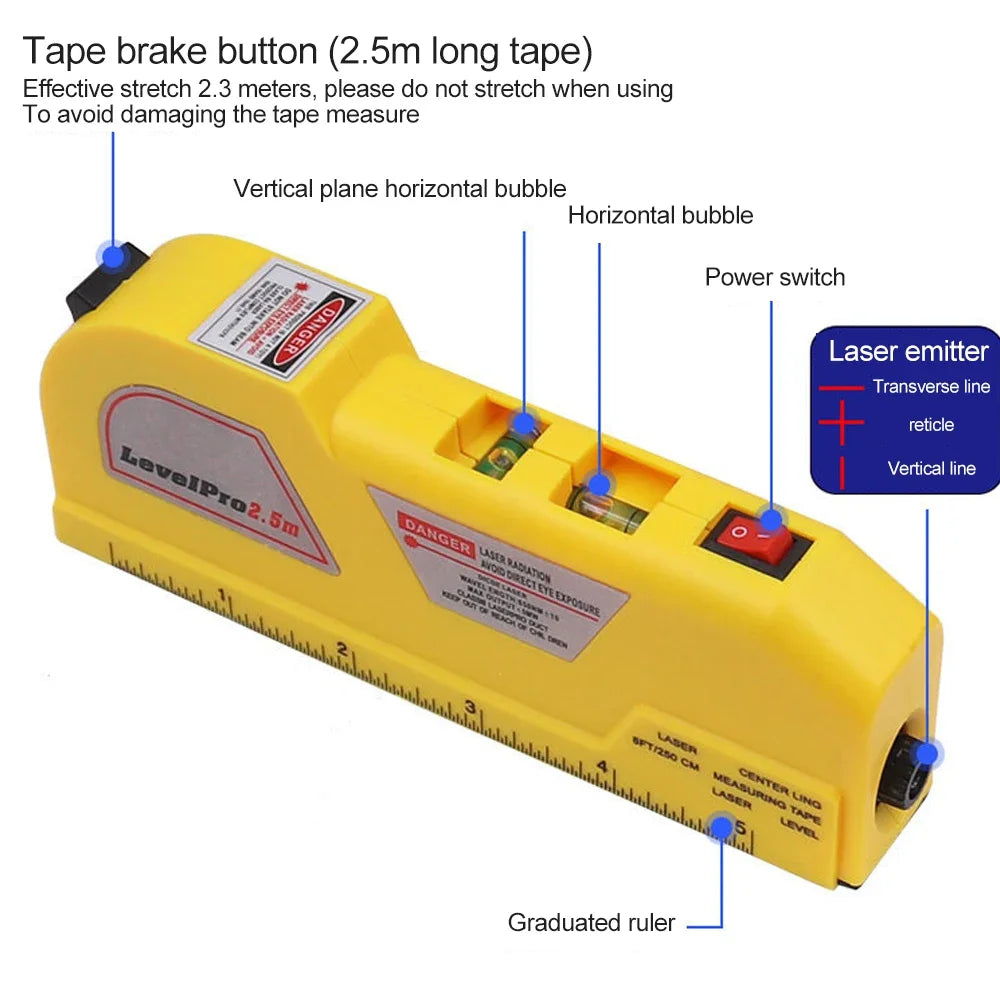 Multipurpose Level Laser Horizon Vertical Measure Tape Horizontal Ruler 4 in 1 Infrared Laser Level Cross Line laser tape Pool