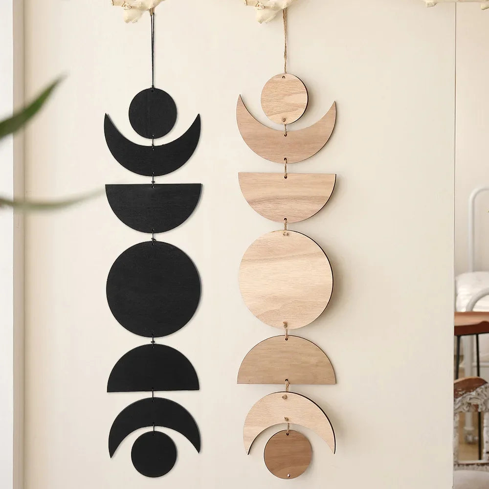 Wooden Moon Phase Garland Wall Decor Ramadan Decoration Boho Home Decor Bedroom Living Room Nursery Ornament Decor Craft Gift