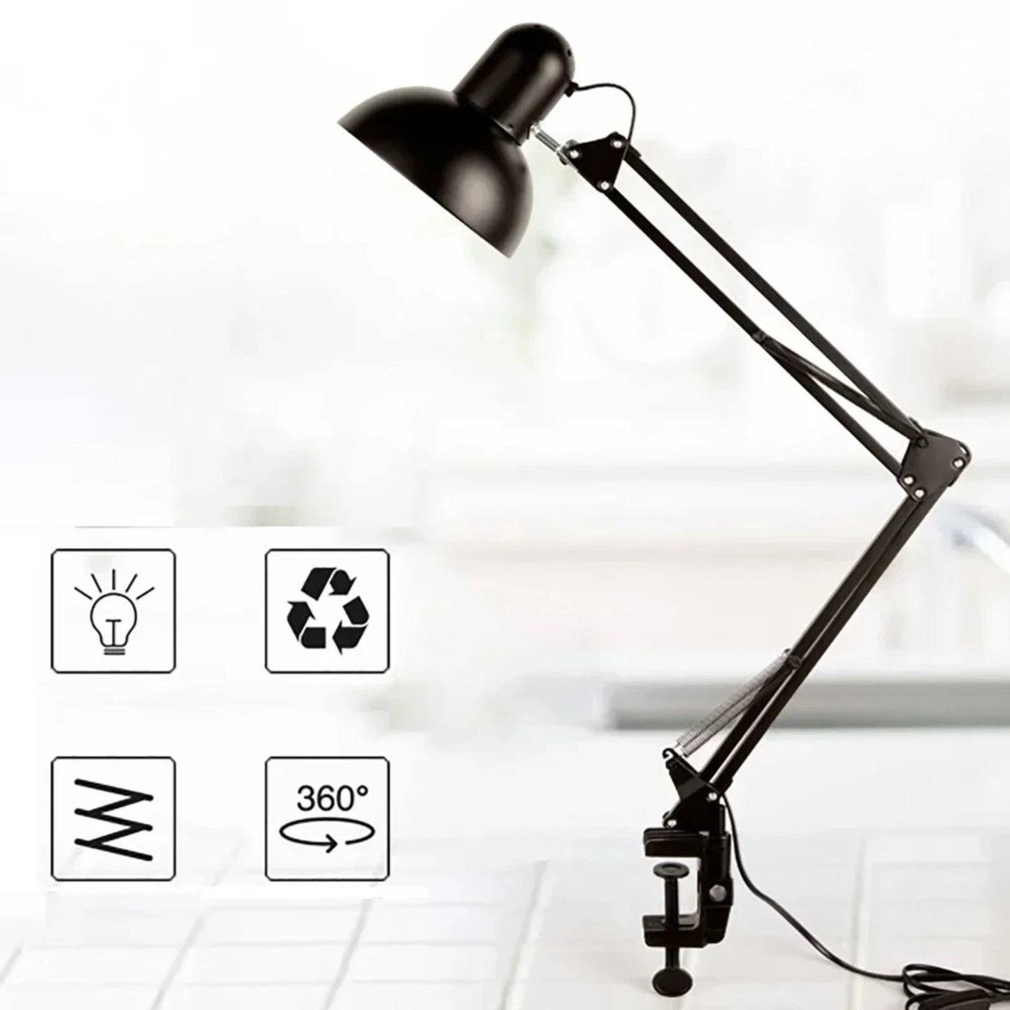 Foldable Desk Lamp Clip on Light Telescopic Eye Protection Retro Bedroom Office Computer Table Lamp  Decor  E27 Bulb Mosaic lamp