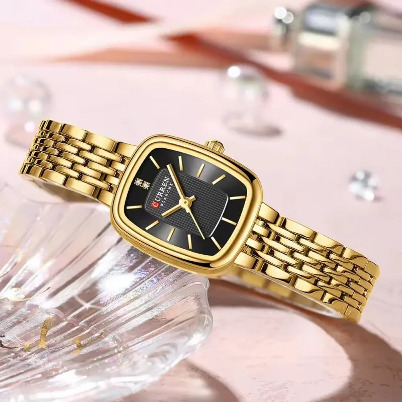 CURREN 9093 Fashion Quartz Women Watch Simple Elegant Square Dial Gold Stainless Steel Strap Waterproof Leisure Business Watches