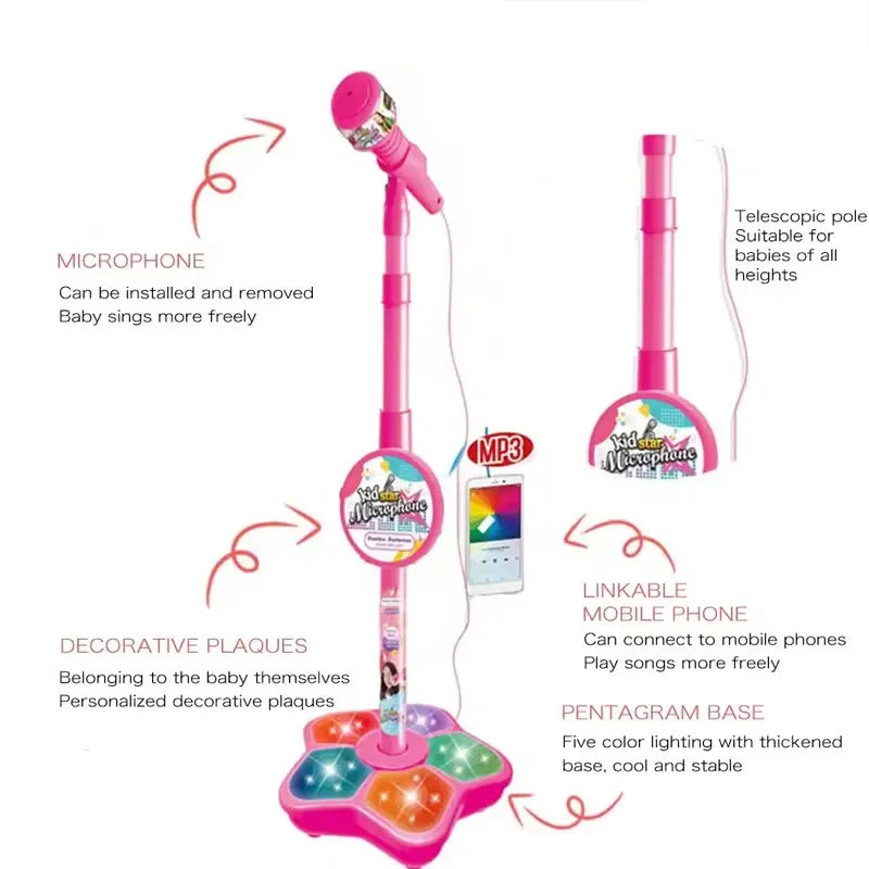 Kids Microphone Stand Karaoke Mic Speaker With Lights Music Instrument Toys Singing Machine Birthday Gift For Girl Boy