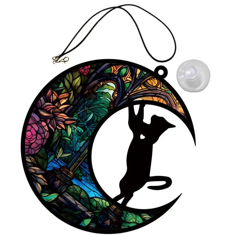 Cat Wall Hanging Acrylic Window Decor Moon Ornament Sculpture Crafts Pendant Decoration