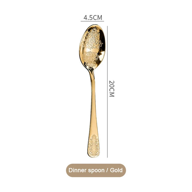 1/2/4/8/24 Pcs Gold Luxury Cutlery Sets Fork Spoon Knife Silverware Kit Vintage Carved Tableware Set European Dinnerware