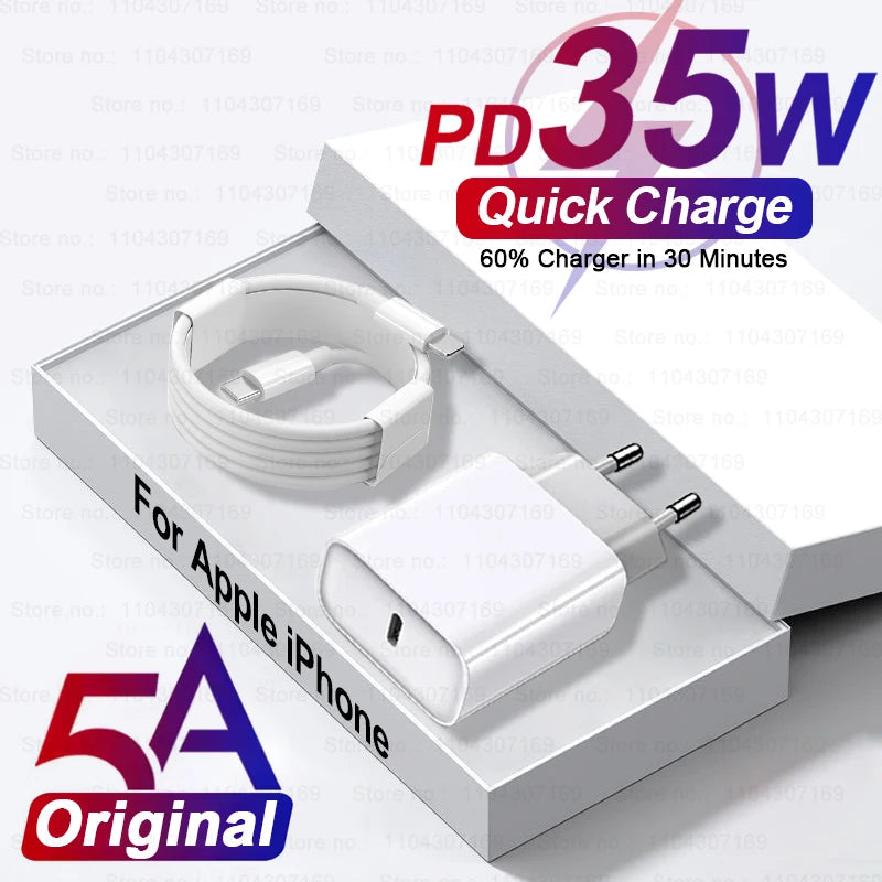 For iPhone Original 35W Fast Charger For Apple 16 15 14 13 12 11 Pro Max Quick Charging X XS XR 7 8 Plus Cable Phone Accessories