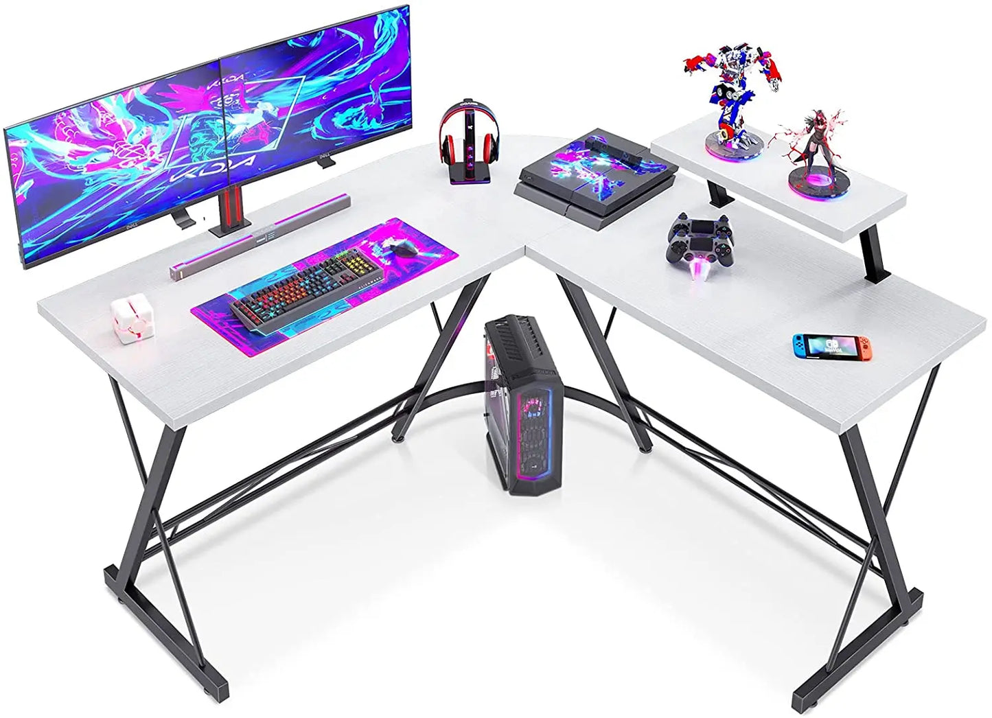 L Shaped Gaming Desk Computer Corner Desk Home PC Desk, Office Writing Workstation with Large Monitor Stand