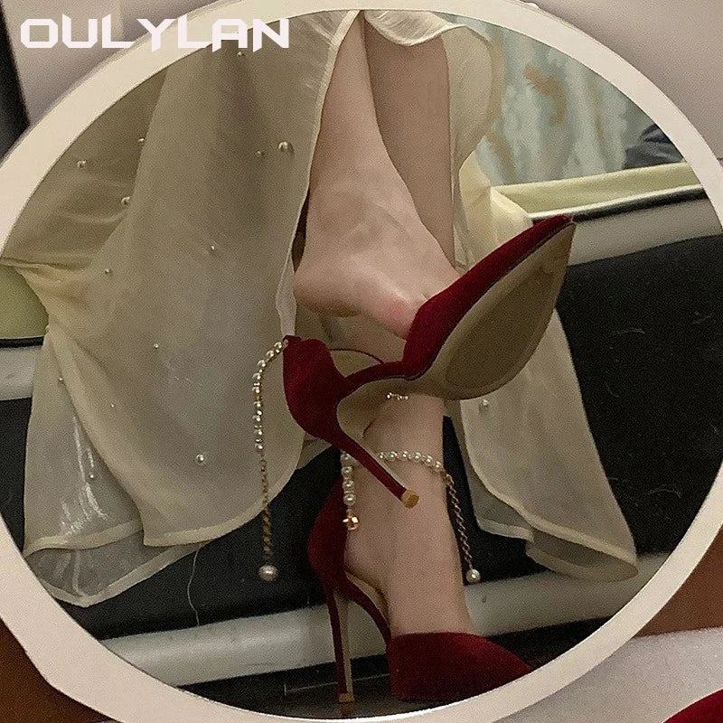 Women's Shoes Metal Buckle Strap Sexy Pointed Toe Fine High Heel Women's Shoes Wedding Shoes Bridal Bridesmaid Shoes Red Heels