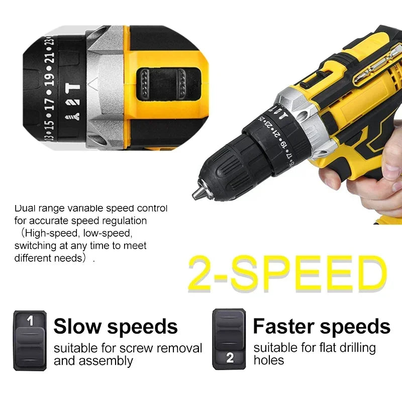 25+3 Torque Battery Impact Screwdriver Cordless Drill Household Power Tool Setting 2 Gear Speed Electric Screwdriver