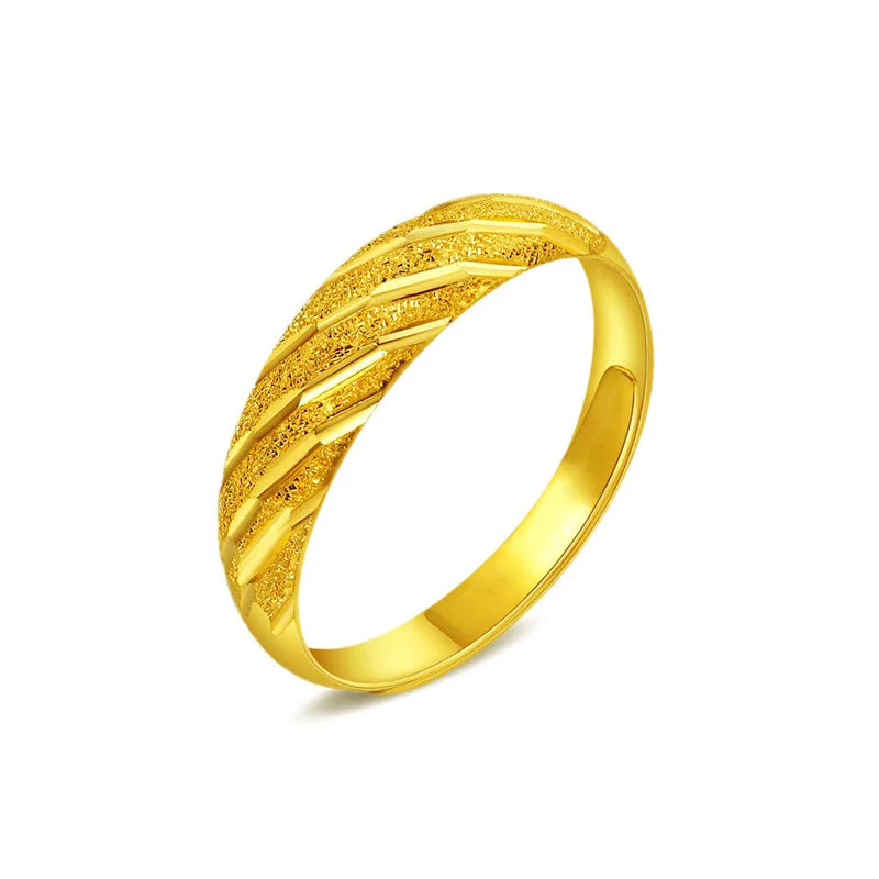 UMQ 24K Pure Plated Real 18k Yellow Gold 999 24k Plain Smooth Face Personality Money Seeking Couple Ring for Men and Women Coupl