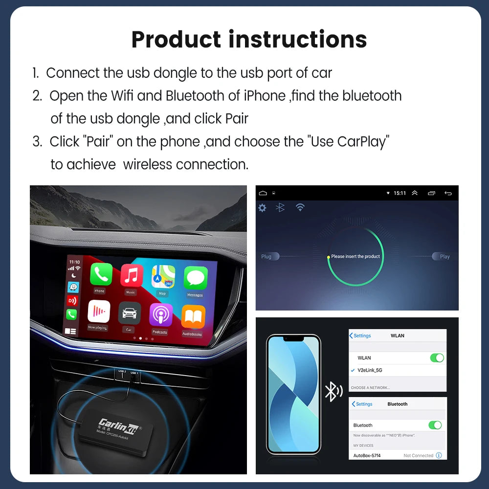 Hot Sale CarlinKit USB Wireless&Wired CarPlay Dongle Android Auto AI Box Mirrorlink Car Multimedia Player Bluetooth Auto Connect