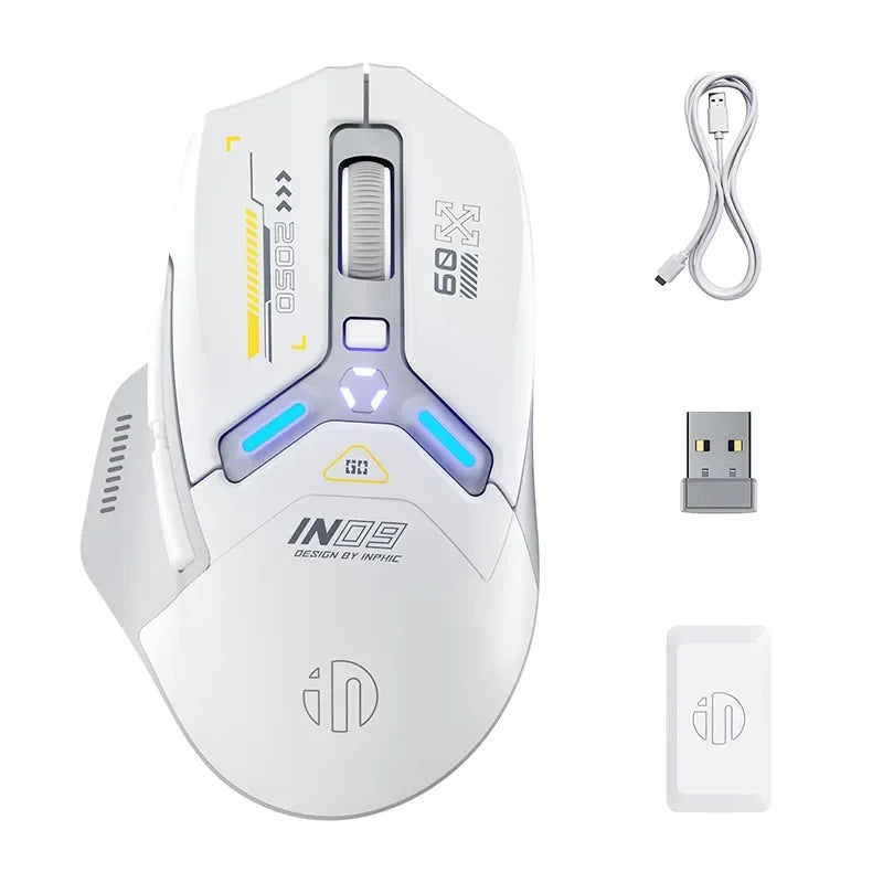 INPHIC IN9 Wireless Bluetooth Gaming Mouse Three-mode Ergonomic Macro RGB PUBG/LOL/CSGO Desktop Notebook Universal 10000DPI