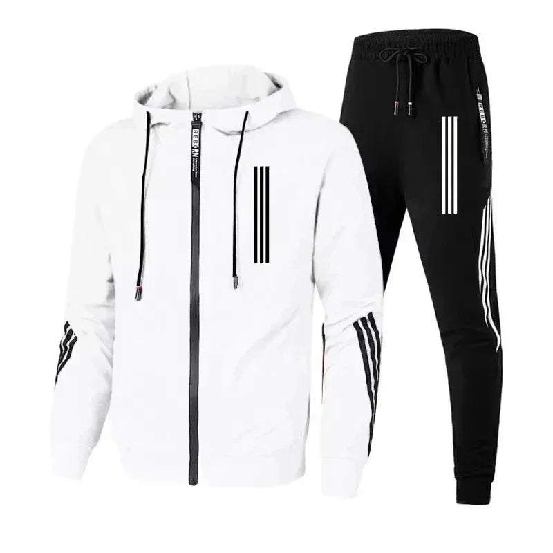 2025 Men's Hoodies+Pants Sets Triple Slant Hoodie Jacket Sport Zipper Tracksuits Sports Jogging Male Fitness Clothing Two Piece