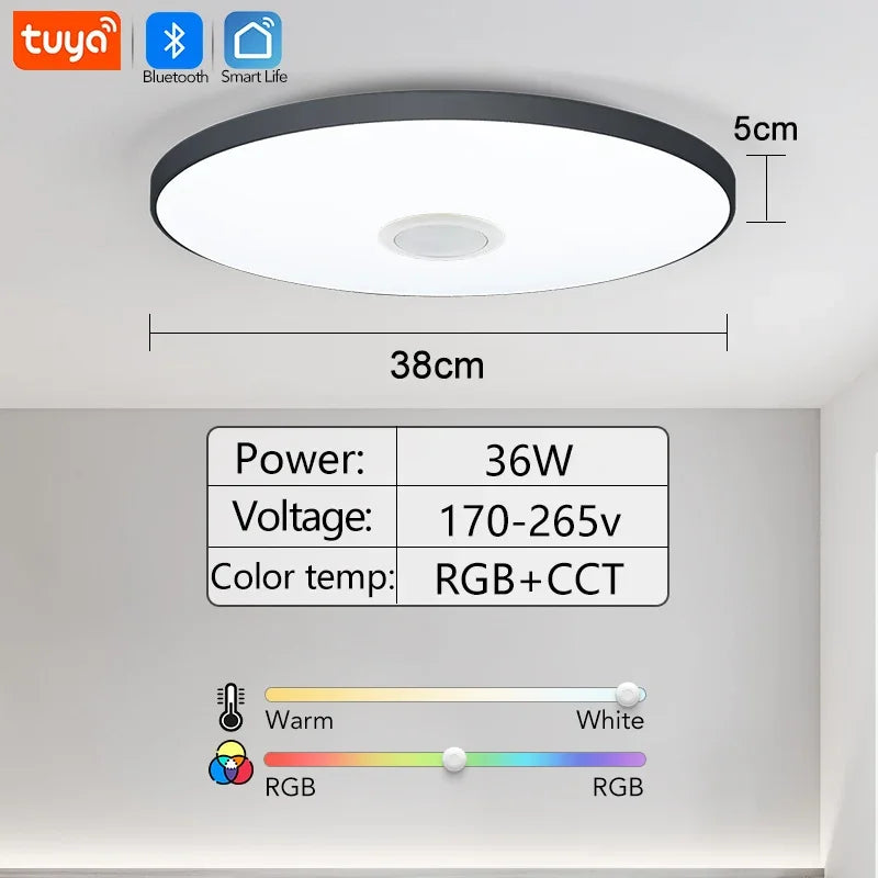 Speaker Ceiling Light LED Lamp 30W 36W 220V APP TUYA Remote Control Play Music Audio Home Appliance Luster Indoor Decoration Led