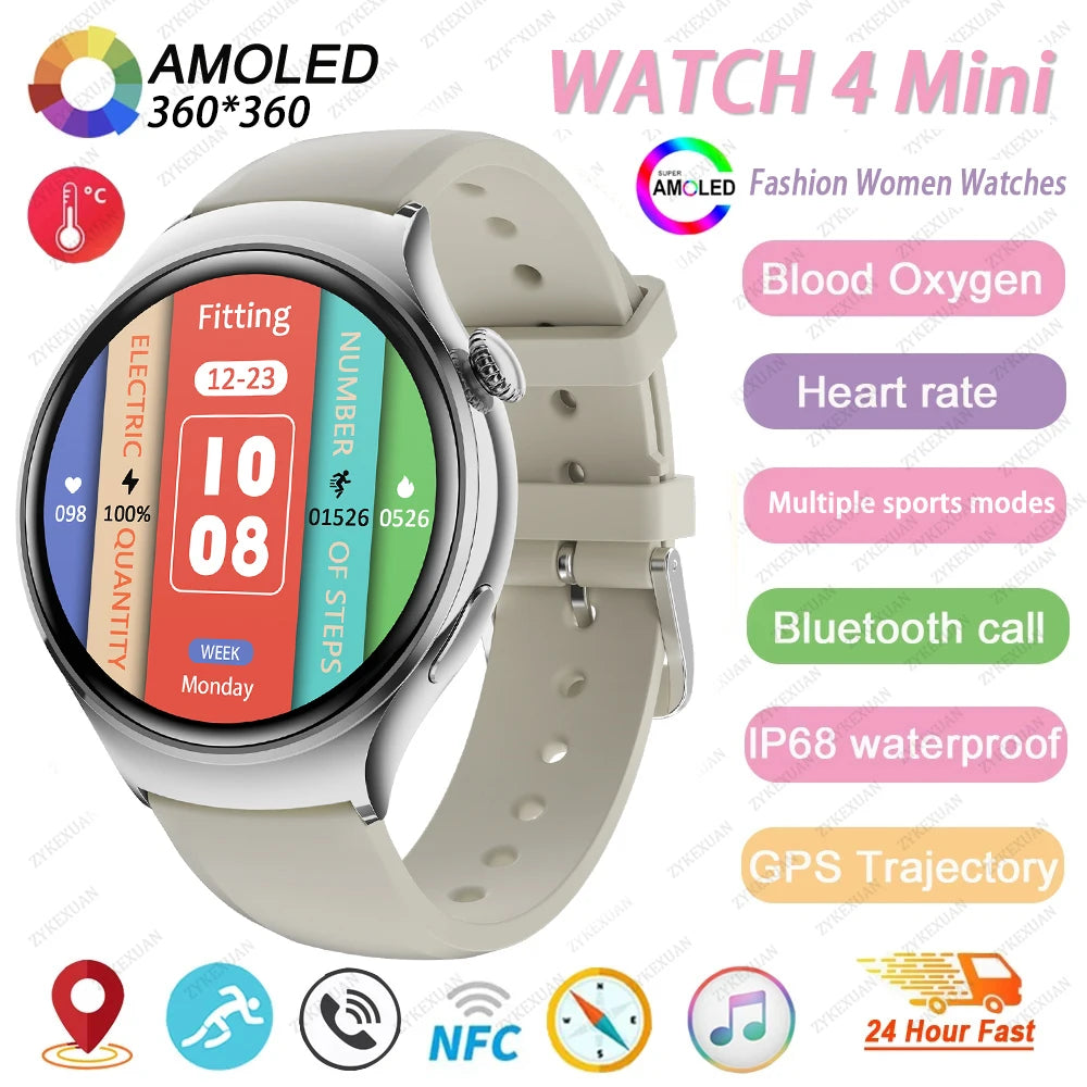 New For Huawei Mini 4 NFC Smart Watch Women Men GPS Tracker 1.27inch AMOLED Screen Health monitor Bluetooth Call Lady Smartwatch