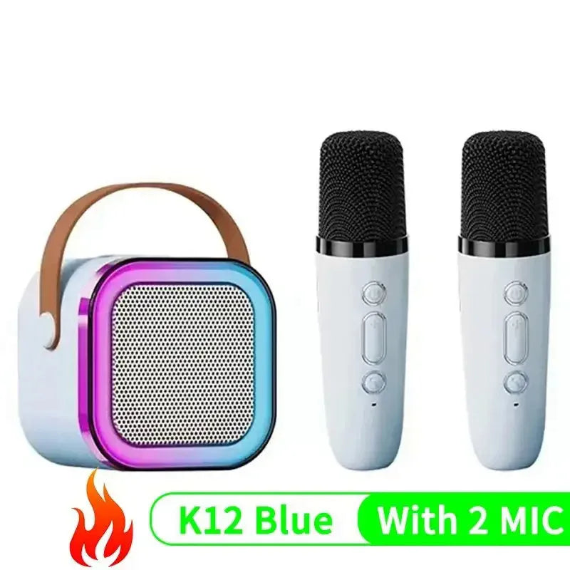 K12 karaoke machine with 1-2 wireless microphones portable 5.3 PA Bluetooth speaker system RGB lights audio home KTV kid gifts