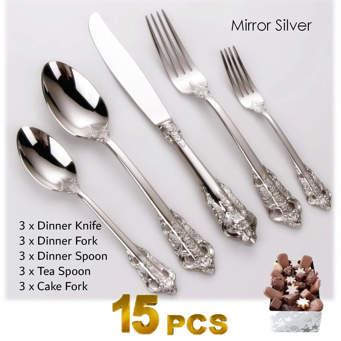 Gorgeous Gold-Plated Cutlery Set 5/10/15/20/25/30 PCS Luxury Stainless Steel Flatware Set Baroque Hollow Handle Dinner Knife