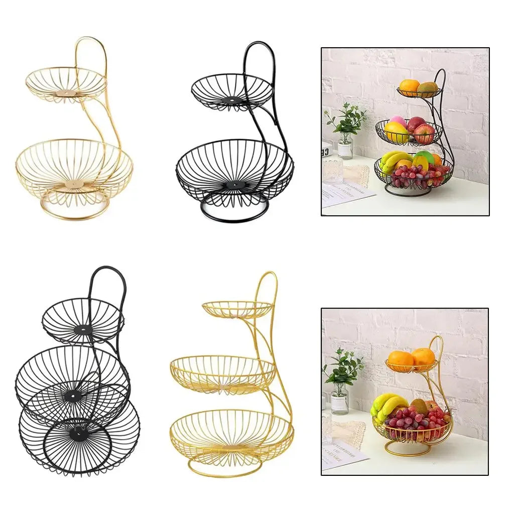 2/3-Tier Decorative Fruit Basket Vegetable Bread Holder  Organizer Wicker basket Foldable crate Picknick basket Cesto mimbre Gym