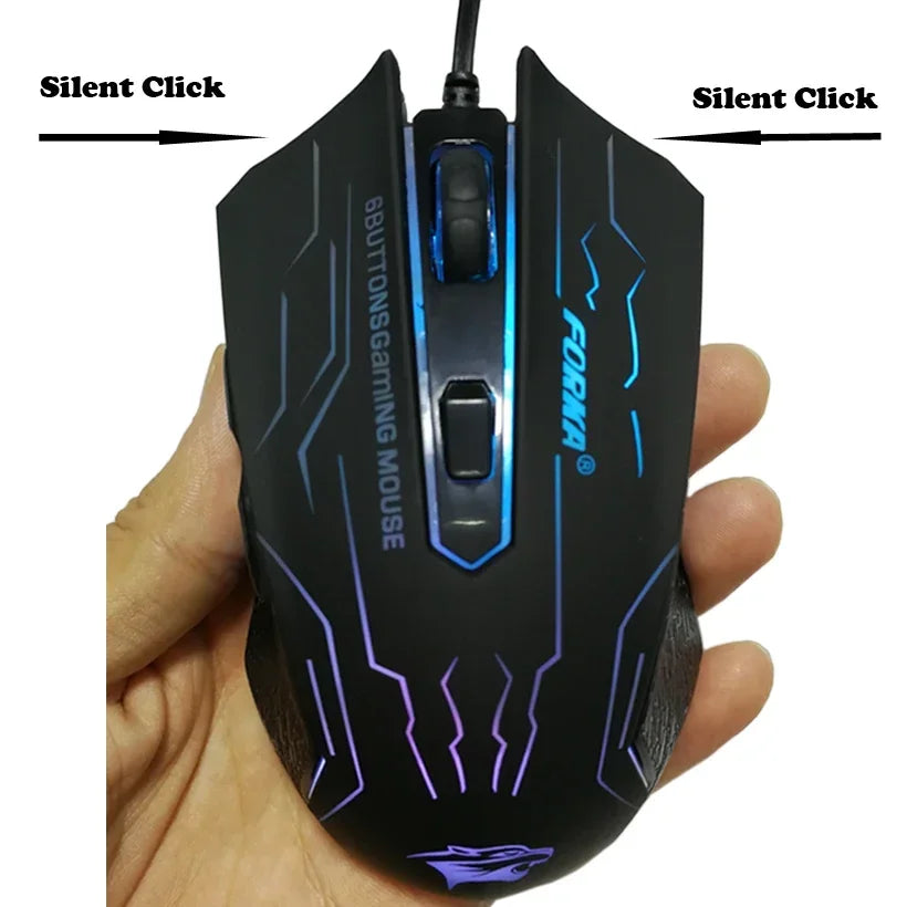 ماوس ألعاب سلكي USB من FORKA Silent Click مزود بـ 6 أزرار ودقة 3200 نقطة في البوصة وفأرة كمبيوتر بصرية صامتة لأجهزة الكمبيوتر المحمولة والكمبيوتر المحمول