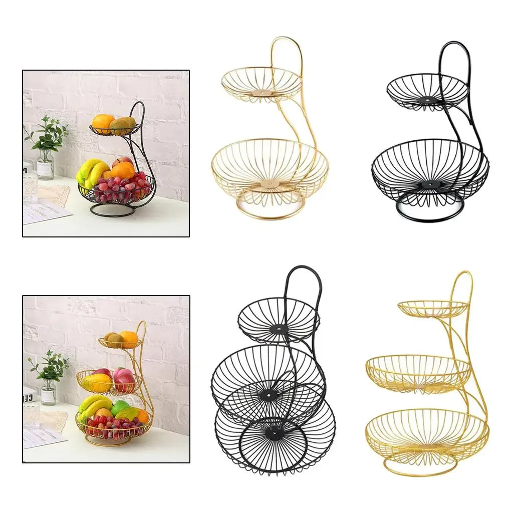 2/3-Tier Decorative Fruit Basket Vegetable Bread Holder  Organizer Wicker basket Foldable crate Picknick basket Cesto mimbre Gym