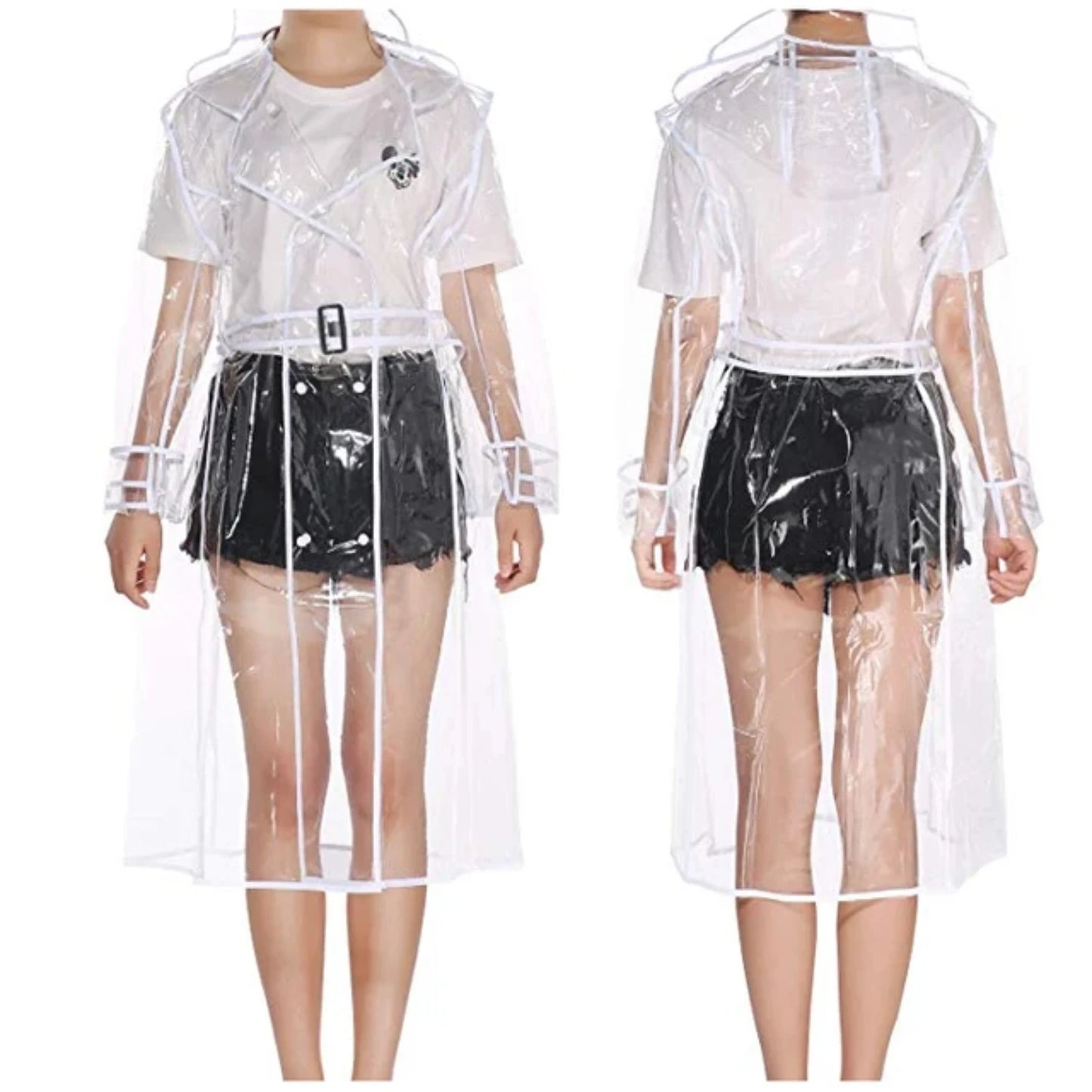 Waterproof Transparent Plastic Clear Long Ladies Raincoats Women Men Fashion Rain Coat Jackets Hooded with Belt