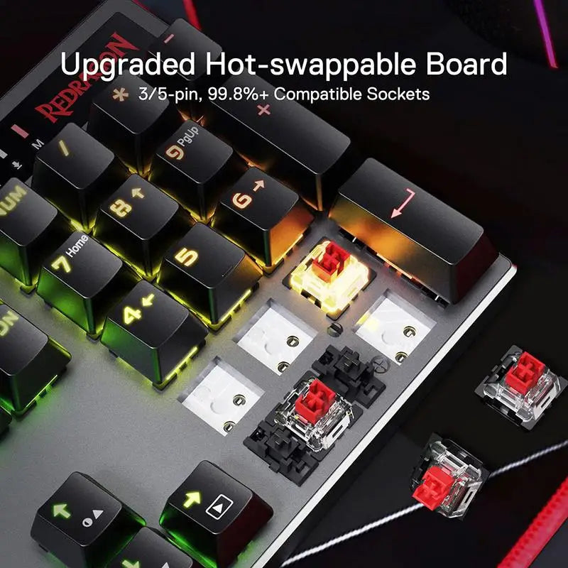 Redragon K556 PRO Upgraded Wireless RGB Gaming BT/2.4Ghz Tri-Mode Mechanical Hot-Swap Linear Quiet Red Switch Keyboard