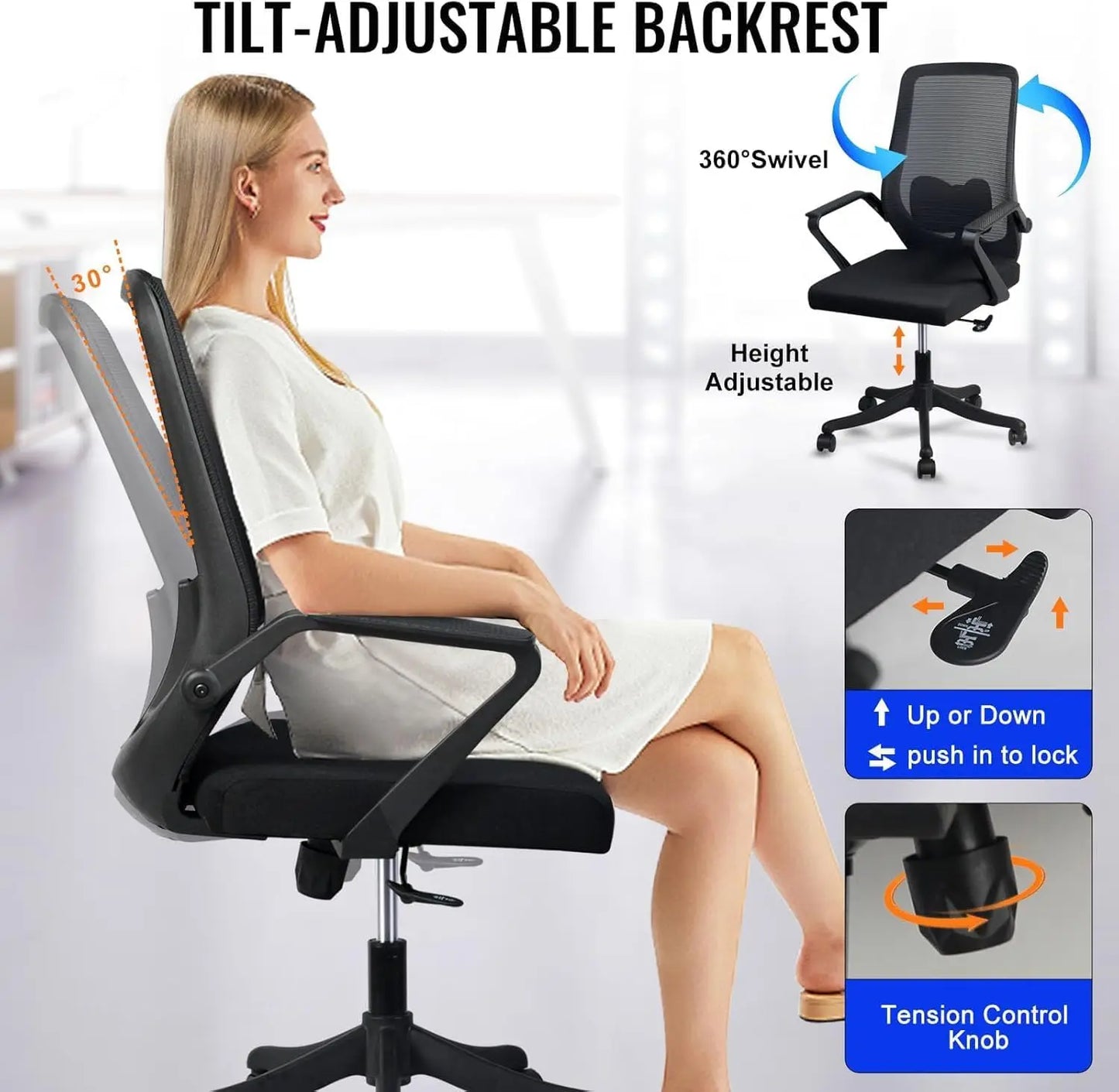 Upgrade Ergonomic Office Chair,Swivel Computer Desk Chair,High Back Mesh Mesh Breathable Desk Chair Lumbar Support,Black