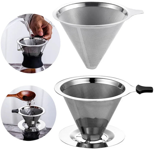 Reusable Double Layer 304 Stainless Steel Coffee Filter Holder Pour Over Coffees Drip Mesh Coffee Tea Filter Basket Coffee Tools