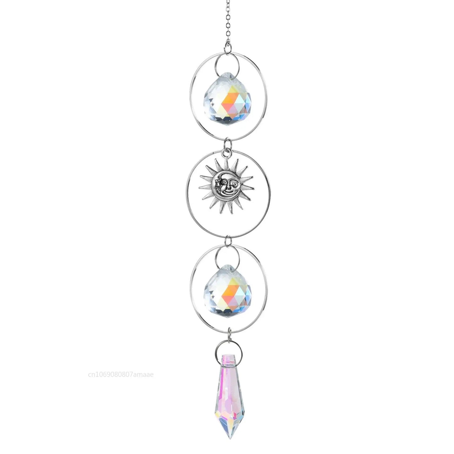 Silver Suncatcher Crystal Moon Lotus Chakra Hanging Garden Decoration Sun Catcher Rainbow Maker Stained Glass Outdoor Decor Gift