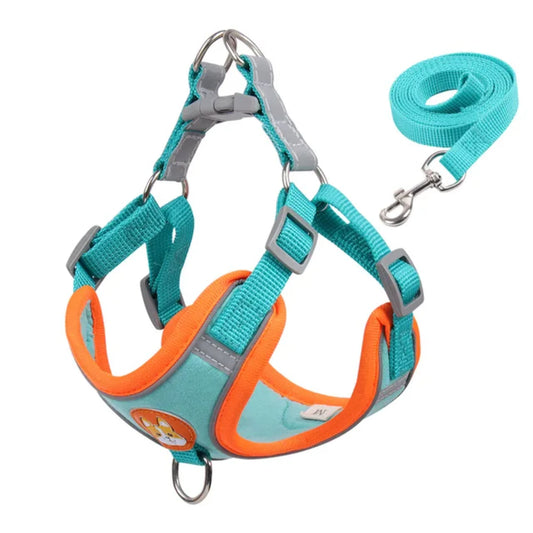 Dog Harness with 1.5m Traction Leash Set  Pull Dog Vest Strap Adjustable Reflective Breathable Harness  Dogs Puppy and Cats Cats