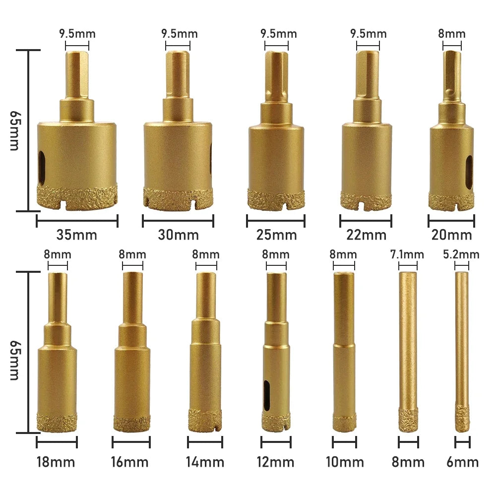 12Pcs 6-35mm  Coated Drill Bits Set  Kit Hand Tools  Glass Marble  Tile Ceramic Pocket jig Proxxon Bolt extractor Router bit Bit